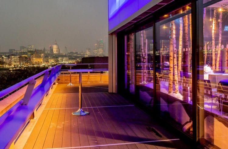 The Buffini Chao Deck exterior terrace with Christmas 2018 theme