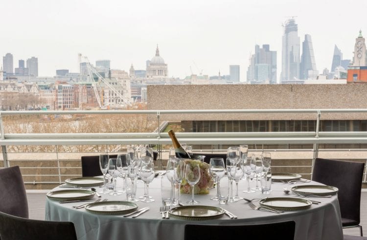 The Buffini Chao Deck event hire space celebration table with view of St Paul's