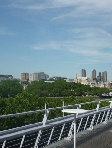 The Buffini Chao Deck event hire space: the terrace with views towards the city