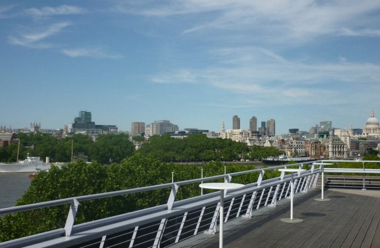 The Buffini Chao Deck event hire space: the terrace with views towards the city