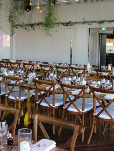 The Buffini Chao Deck event hire space: wedding tables setup