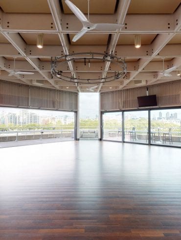 The Buffini Chao Deck empty interior with views north of the Thames