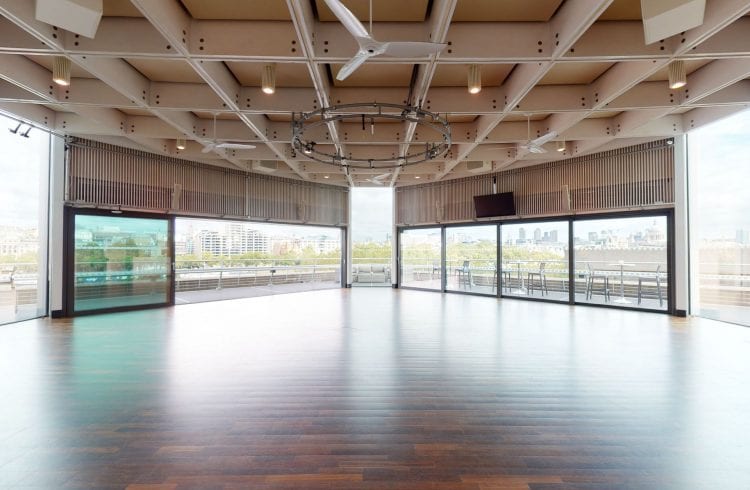 The Buffini Chao Deck empty interior with views north of the Thames